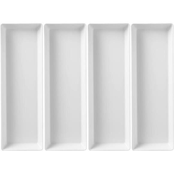 US Acrylic Avant White Plastic Serving Trays(Set of 4) 15” x 5” Narrow Reusable - Picture 6 of 7
